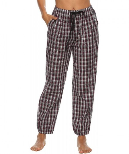 Bottoms Women's Pajama Pants Sleepwear Plaid Pajama Bottoms with Pockets - Red Brown/Light Green - C3190TR4NZY
