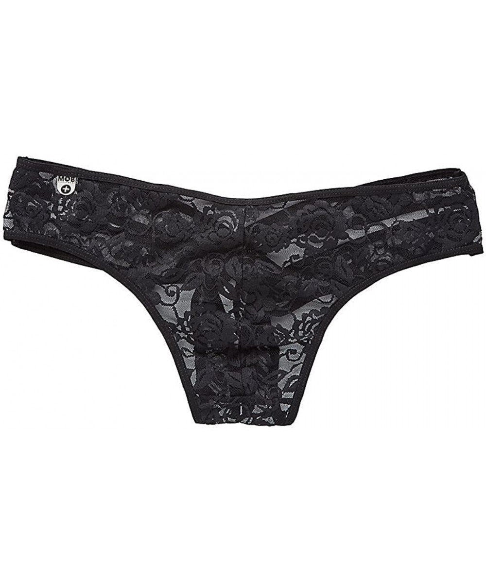 Boxers Mob Eroticwear Lace Crossed Back Sheer Bikini Brief (Mbl32) - Black - CY182XQRLLE