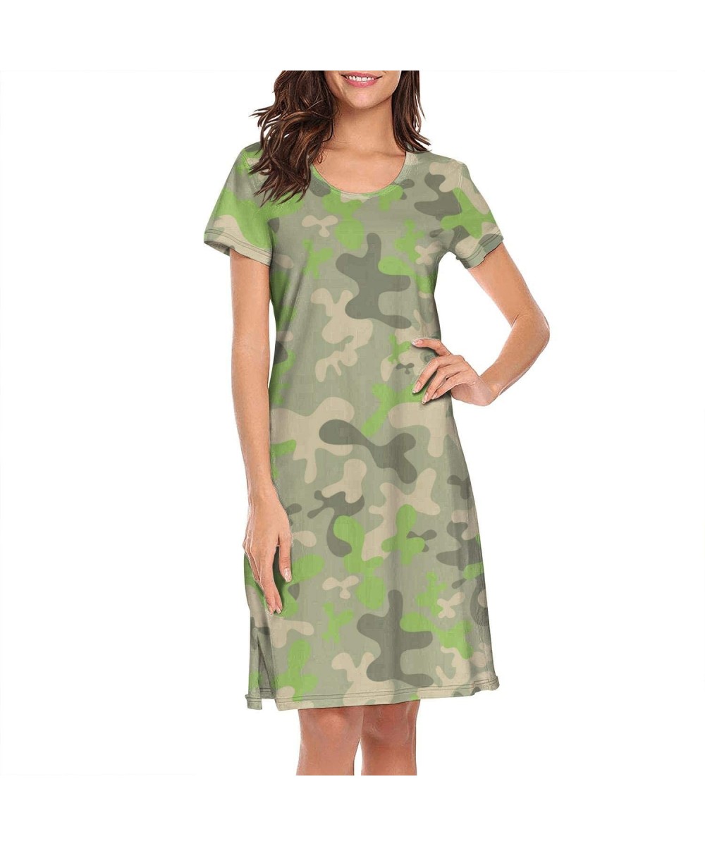 Nightgowns & Sleepshirts Women's Camouflage Paint Camo Short Sleeve Nightgown Soft Sleeping Shirts Loungewear Nightshirts - C...