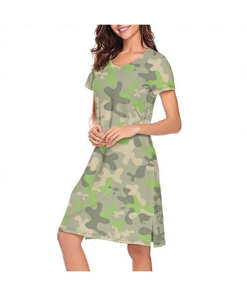 Nightgowns & Sleepshirts Women's Camouflage Paint Camo Short Sleeve Nightgown Soft Sleeping Shirts Loungewear Nightshirts - C...