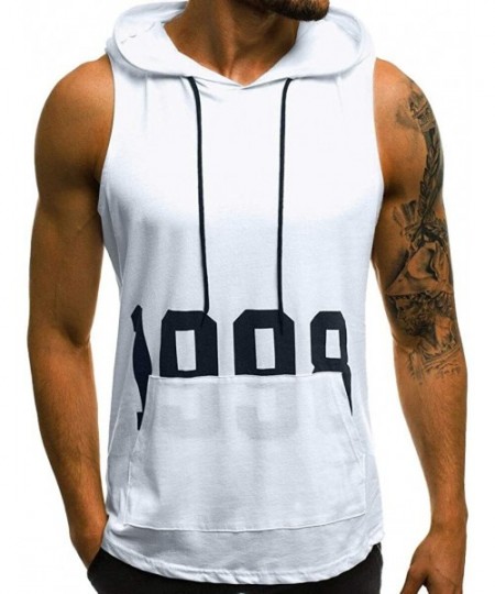 Sleep Tops Muscle Hole 1998 Sleeveless Tops Men Fitness Hooded Bodybuilding Skin Tight-Drying Hoodie - White - CG1944LZ3Q3