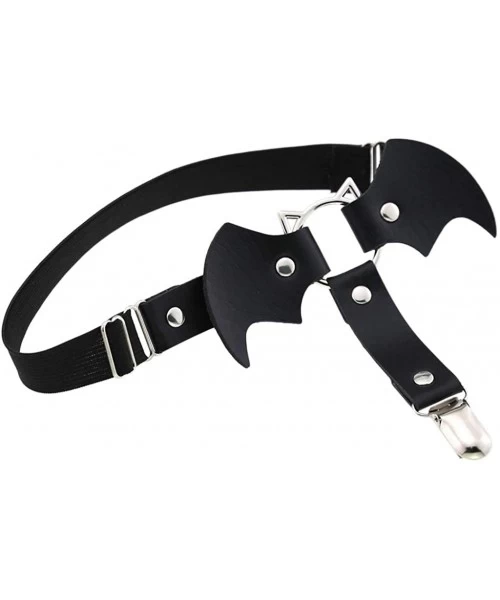 Garters & Garter Belts Women's Punk Bat Wing Garter Belt Harness Suspender Belt with Metal Clip - Black - CL19CXG2MYA
