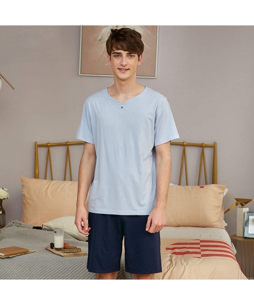 Sleep Sets Summer Short Pajama Set Men's Loungewear Pijama Hombre Pyjamas Men Pajama Sleepwear Nightwear Homewear-Light Blue-...