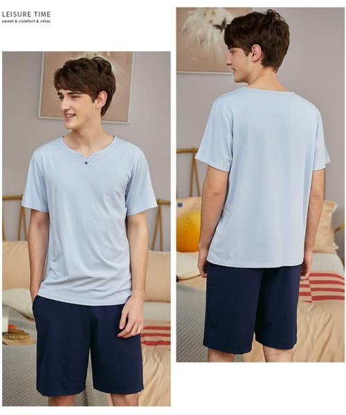 Sleep Sets Summer Short Pajama Set Men's Loungewear Pijama Hombre Pyjamas Men Pajama Sleepwear Nightwear Homewear-Light Blue-...