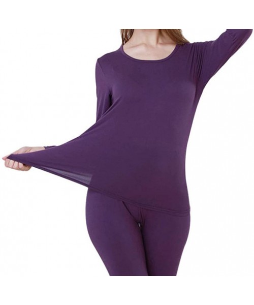 Thermal Underwear Women's Thermal Underwear Set Top & Bottom Long Johns - Purple - CT192XYAH84