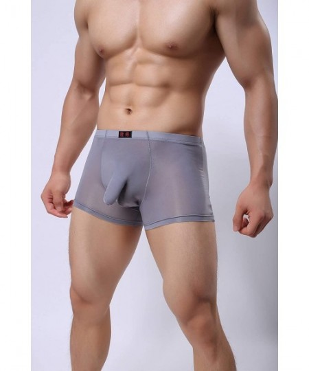 Boxer Briefs Men's Long Bulge Pouch Boxer Briefs Ice Silk Elephant Trunk Underpants - Gry+gre+yel+wht - CX18AU7WO40