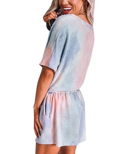 Sets Womens Tie Dye Printed Pajamas Set Sleepwear Twist Short Sleeve Tops with Shorts PJ Set Loungewear Nightwear Orange - CZ...