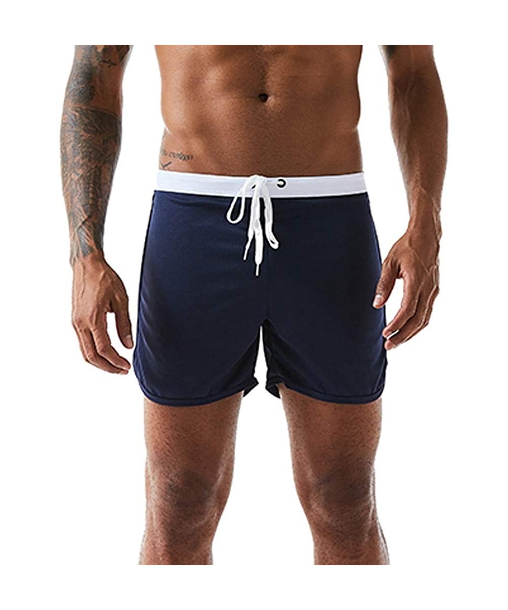 Briefs Home Shorts Mens Drawstring Mesh Underpants Loose Pajama Pants Soft Underwear - Dark Blue - C118X2LT5GE