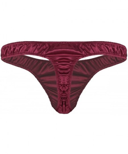 G-Strings & Thongs Mens Sissy Shiny Satin G-String Thongs Underwear Low Rise Jockstrap Bikini Briefs Tangas - Wine Red - CF19...