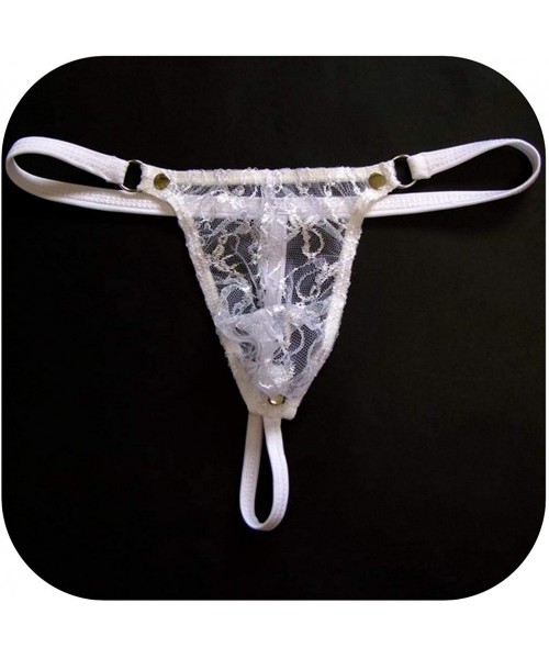 G-Strings & Thongs Rivet Design Sexy Lace Thongs Men Underwear Transparent Male Bikini G-Strings SeamlFunny Man - White - C81...