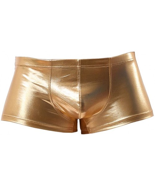 Boxer Briefs Mens Imitation Leather Underwear Sexy Boxer Briefs - Golden - CD183XN060A