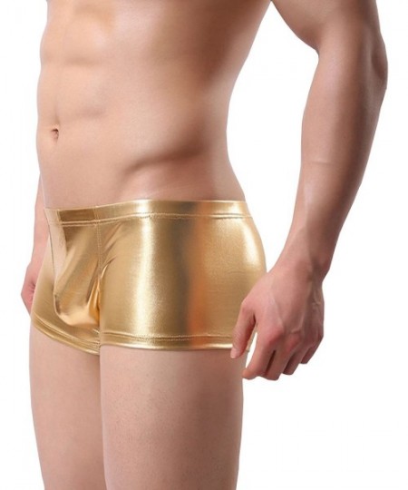 Boxer Briefs Mens Imitation Leather Underwear Sexy Boxer Briefs - Golden - CD183XN060A