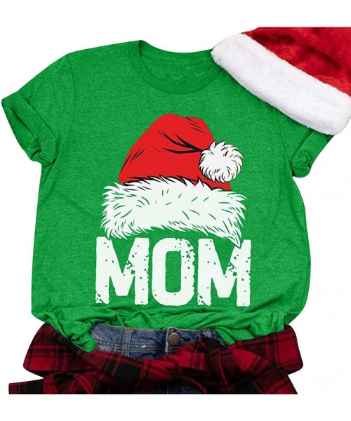 Tops Christmas T-Shirt Women Fashion O-Neck Short Sleeve Casual Cute Holiday Shirt Plus Size - Green - C71924NT0LD
