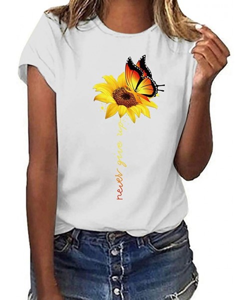 Thermal Underwear Women Plus Size Sunflower Print Short Sleeved T-Shirt Blouse Summer Tops - Sunflower Print Summer Tops Whit...