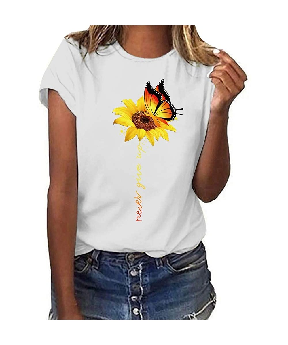 Thermal Underwear Women Plus Size Sunflower Print Short Sleeved T-Shirt Blouse Summer Tops - Sunflower Print Summer Tops Whit...