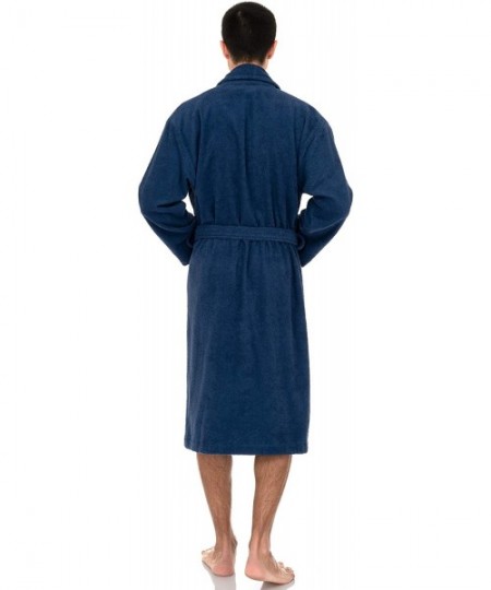 Robes Men's Robe- Turkish Cotton Terry Shawl Bathrobe - Bijou Blue - CG12EV89OTL
