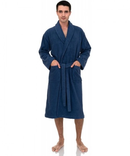 Robes Men's Robe- Turkish Cotton Terry Shawl Bathrobe - Bijou Blue - CG12EV89OTL