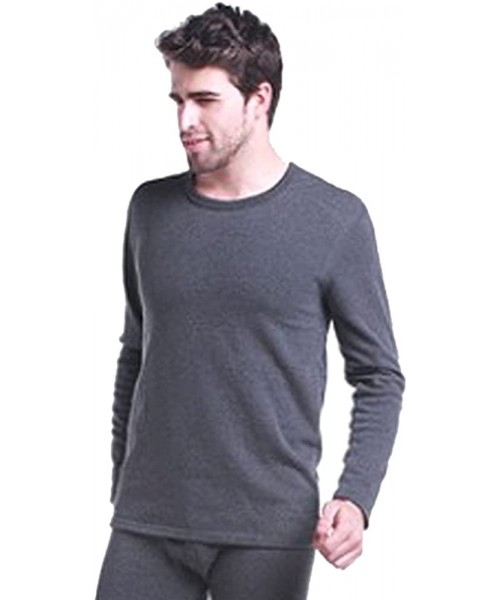 Thermal Underwear Men's Thermal 100% Cotton(240 GSM) Soft Long Sleeve Fitted T-Shirt Top(ref 1290) - Charcoal - C91895QQ58O