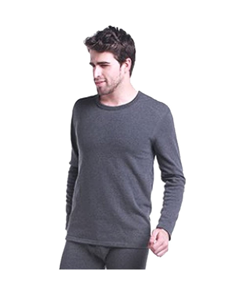 Thermal Underwear Men's Thermal 100% Cotton(240 GSM) Soft Long Sleeve Fitted T-Shirt Top(ref 1290) - Charcoal - C91895QQ58O