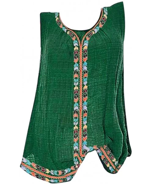 Tops Womens Comfy Boho Print Sleeveless Baggy Vest Sports T-Shirt Vest Tee Blouse Tank Tops Plus Size Blouse - Green - CM18UK...