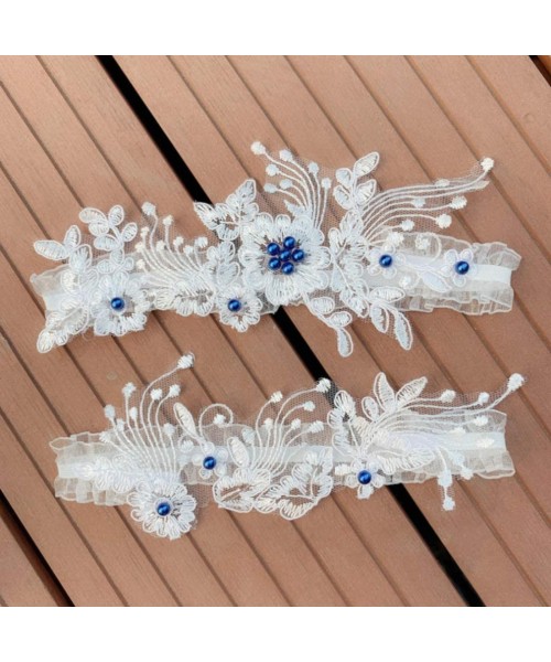 Garters & Garter Belts Flower Artificial Pearl Garter Set Stretch Simple Thigh Ring Set for Women Wedding Bridal Accessory-Bl...