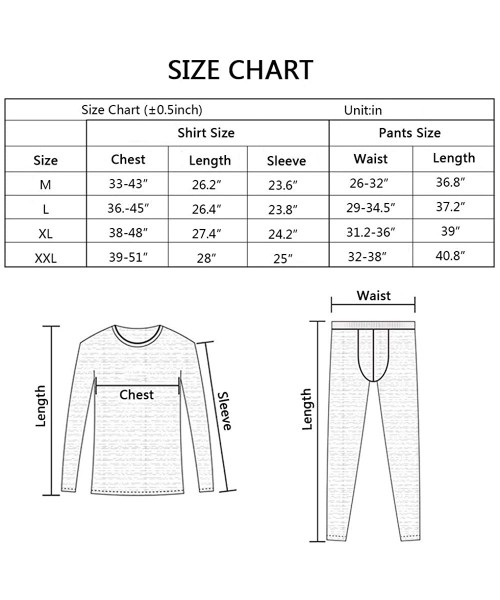 Thermal Underwear Mens Thermal Underwear Set Skiing Winter Warm Base Layers Tight Long Johns Top and Bottom Set with Fleece L...