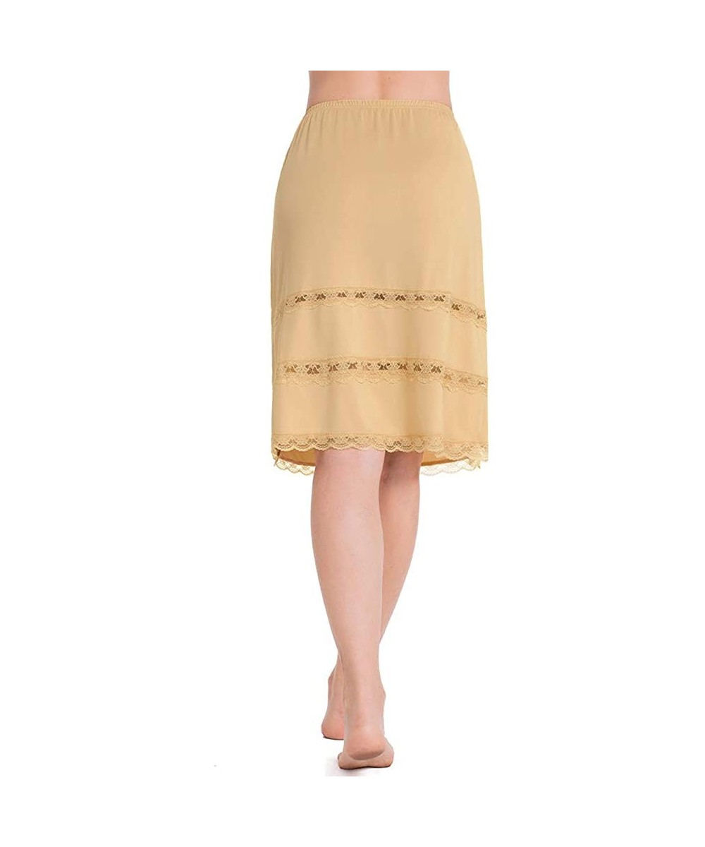 Slips Skirt Slips for Women Midi Underskirt Dress Extender Lace Trim Knee Length Half Slips - Brown - CG190RD7XD7