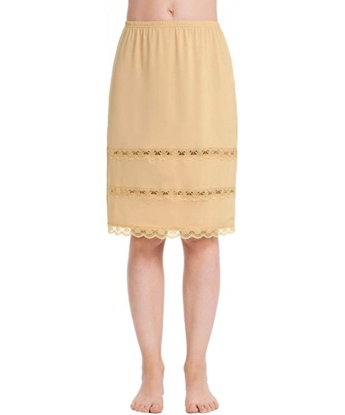 Slips Skirt Slips for Women Midi Underskirt Dress Extender Lace Trim Knee Length Half Slips - Brown - CG190RD7XD7