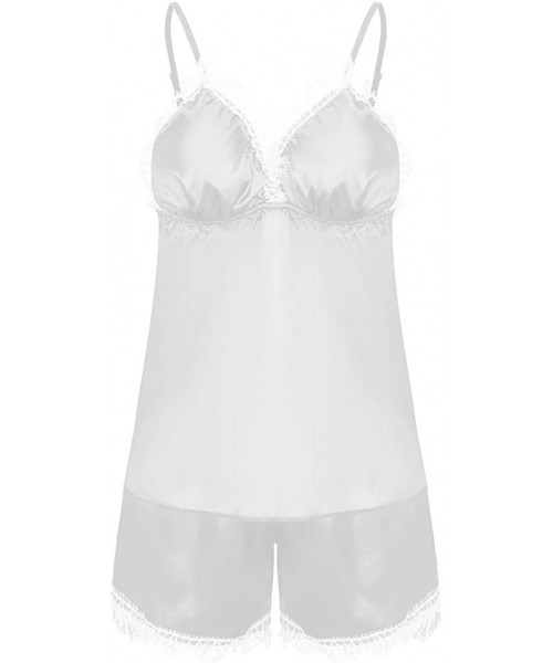 Thermal Underwear Women Sexy Lace Lingerie Nightwear Underwear Babydoll Short Sleepwear Set - White - C4197EQ4SC9