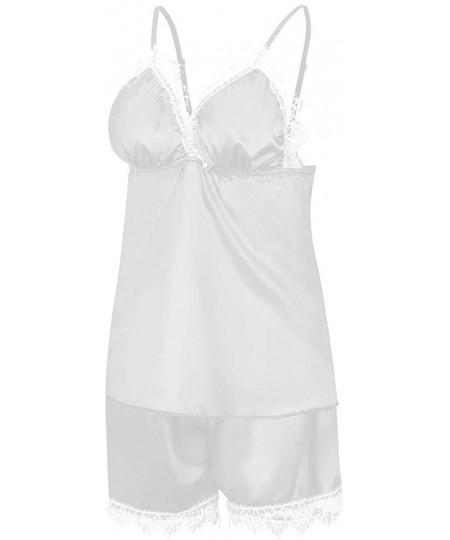 Thermal Underwear Women Sexy Lace Lingerie Nightwear Underwear Babydoll Short Sleepwear Set - White - C4197EQ4SC9