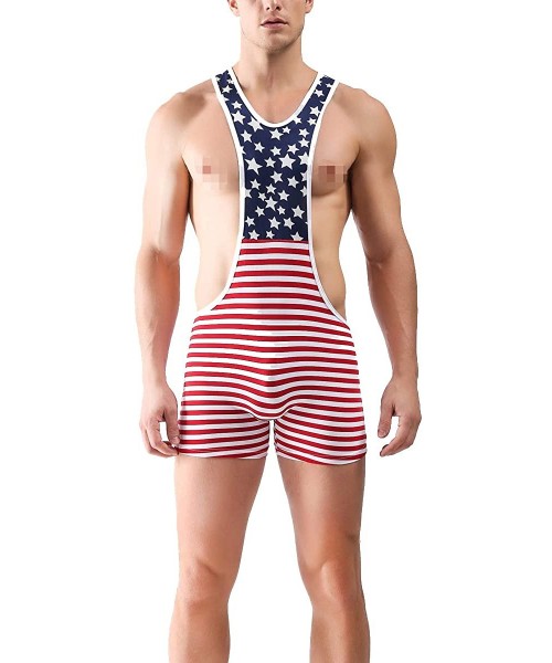 Boxers Men's Bodysuit Funny Lingerie Camouflage- Stripes- USA National Flag- Solid Color Leotard - Creative Stars and Stripes...