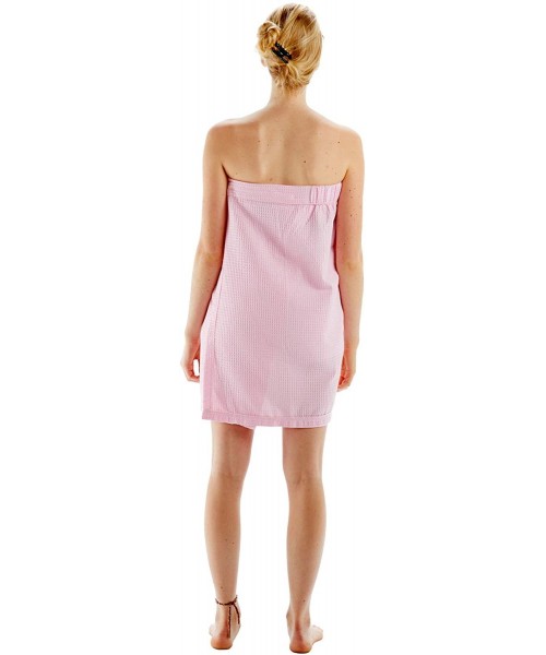 Robes Women's Spa/Bath Lightweight-Knee Length Waffle Body Wrap with Pocket and Easy Adjustable Closure - Pink - C3195E76HQI