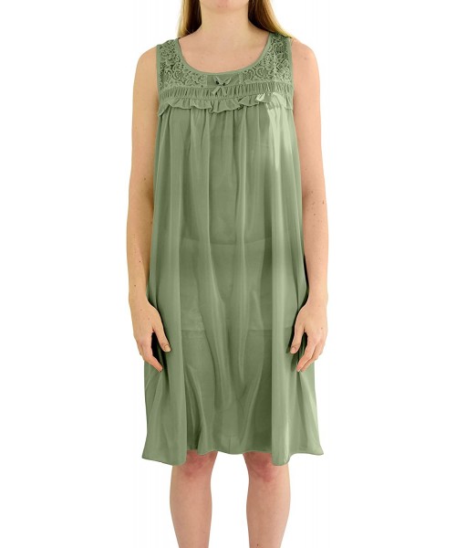 Nightgowns & Sleepshirts Women's 'Regina' Sleeveless Satin Nightgown - Green Yellow - CY18DTUZH95