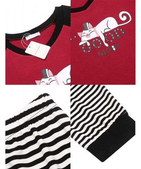 Sets Women's Pajamas Set Long Sleeve Raglan Shirt and Pants Pj Lounge Set Print Sleepwear - A-wine Red - CS18Y3L4CI6