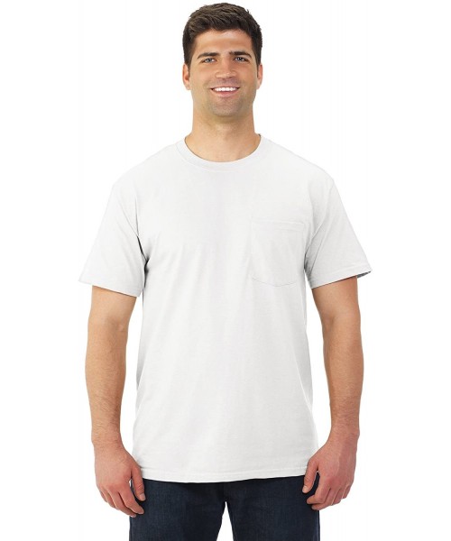 Undershirts Men's Cotton Pocket Crewneck Undershirts Tanks T-Shirts - White - C21110H957N
