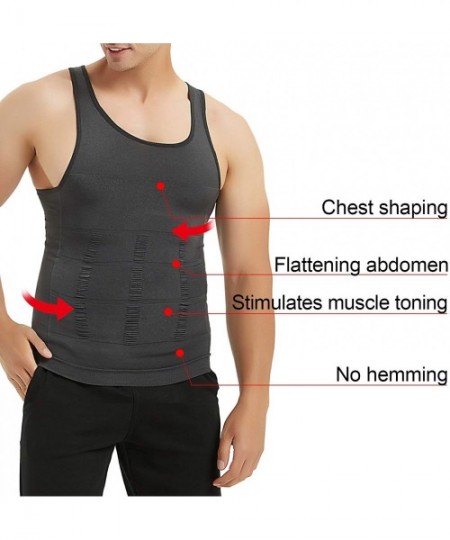 Undershirts Men Slimming Body Shaper Compression Shirt Shapewear Sculpting Vest Muscle Tank - 2 Pack Black/White - CD18I5XZNQO