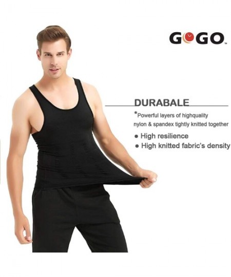Undershirts Men Slimming Body Shaper Compression Shirt Shapewear Sculpting Vest Muscle Tank - 2 Pack Black/White - CD18I5XZNQO