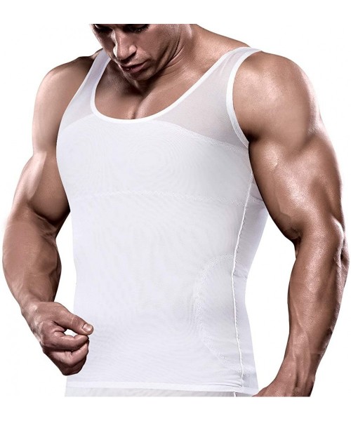 Undershirts Men's Compression Shirt to Hide Gynecomastia Moobs Chest Slimming Body Shaper Undershirt - White (Gynecomastia) -...