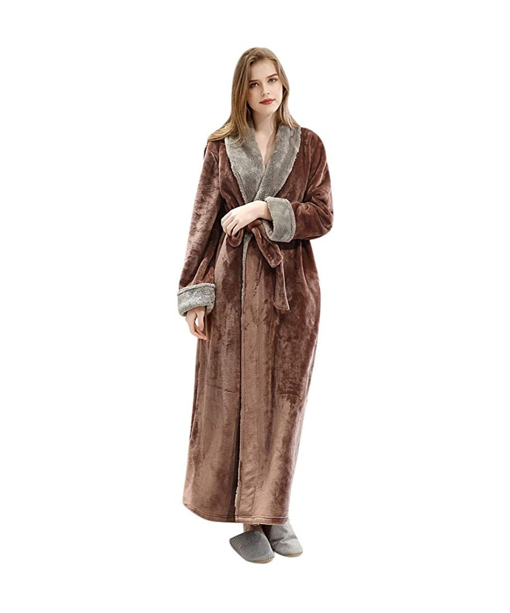 Robes Winter Thicken Fleece Splice Robe Bathrobe Womens Warm Comfy Attractive Gown Pajamas Sleepwear - Coffee - CC18AT920R5