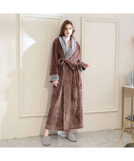 Robes Winter Thicken Fleece Splice Robe Bathrobe Womens Warm Comfy Attractive Gown Pajamas Sleepwear - Coffee - CC18AT920R5