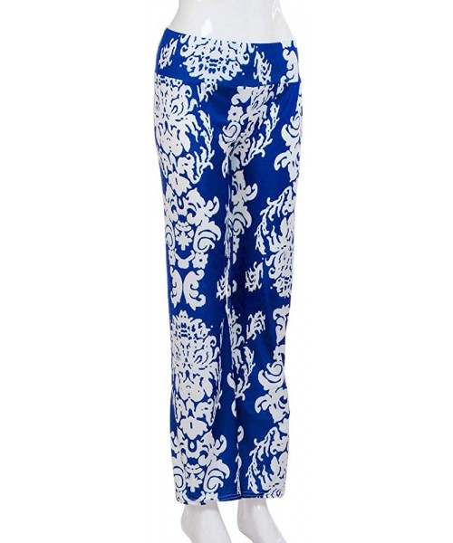 Bottoms Pants for Women Comfy Stretch Floral Print Drawstring Palazzo Wide Leg Lounge Pants 2019 Summer - Blue - C718TA5IGAS