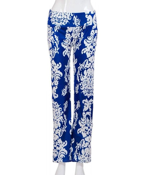 Bottoms Pants for Women Comfy Stretch Floral Print Drawstring Palazzo Wide Leg Lounge Pants 2019 Summer - Blue - C718TA5IGAS