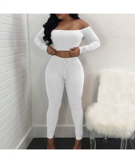 Thermal Underwear Fashion Womens Split 2 Piece Set Casual Bodycon Casual Outfit Sportswear Suit - White - CM192SQY7A7