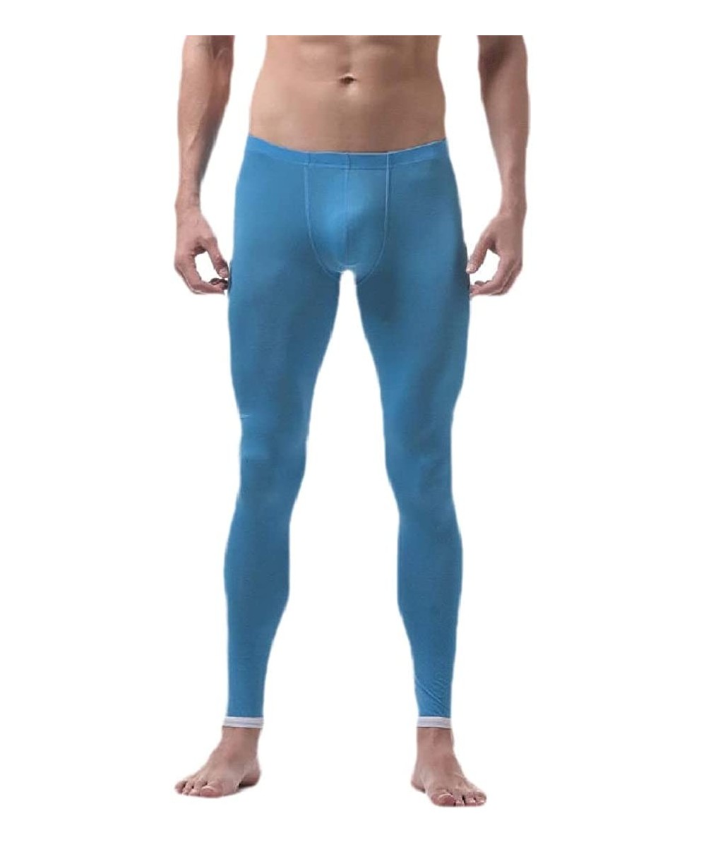 Thermal Underwear Men Leggings Baselayer Thermal Thin Thermal Bottom Long Underwear Pants - Blue - CH193ZKCT97