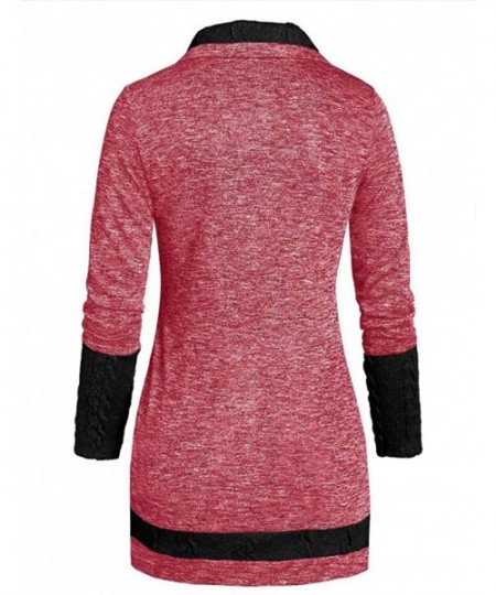 Thermal Underwear Blouse-Plus Size Women O-Neck Long Sleeve Solid Botton Pachwork Asymmetric Tops Sweater - Pink - C1193OUA70L