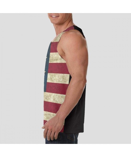 Undershirts Men's Soft Tank Tops Novelty 3D Printed Gym Workout Athletic Undershirt - Vintage American Flag - CZ19D8D5NKU