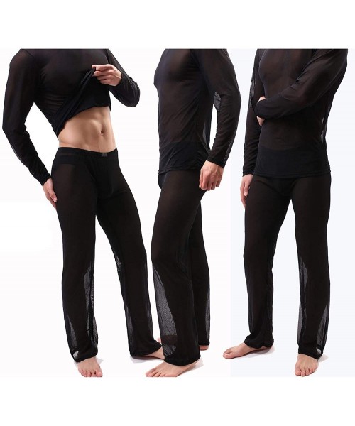 Shapewear Men's Comfortable Mesh Underwear Soft Bottom See Through Mesh Long Pants Home Wear Sexy Nightwear - Black - CJ19DO4...