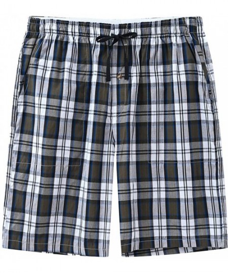 Sleep Bottoms Men's 2 Pack Pajama Shorts Elastic Waist Lounge Sleep Shorts with Pockets - Grey Plaid/Brown Plaid - CE18TECESUM