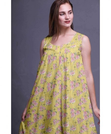 Nightgowns & Sleepshirts Sleeveless Cotton Nightgowns for Women Printed Mid-Calf Length Sleepwear - Medium Yellow4 - CO18SCN6TZ9