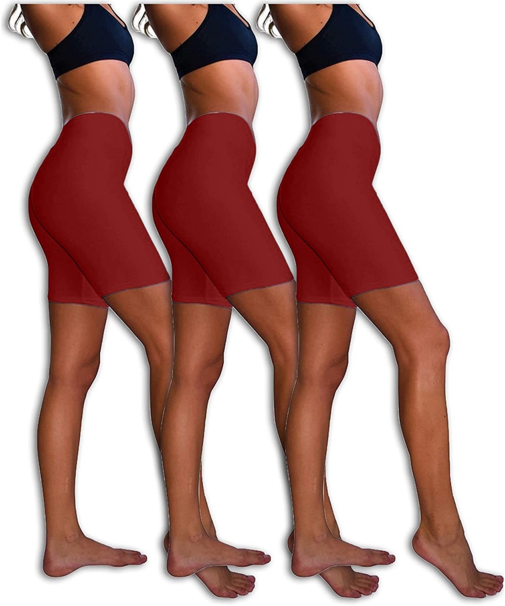 Panties Slip Shorts | 3-Pack Bike Shorts | Semi-Sheer Cotton Spandex Stretch Boyshorts for Yoga/Workouts - 3 Pack - Burgandy ...